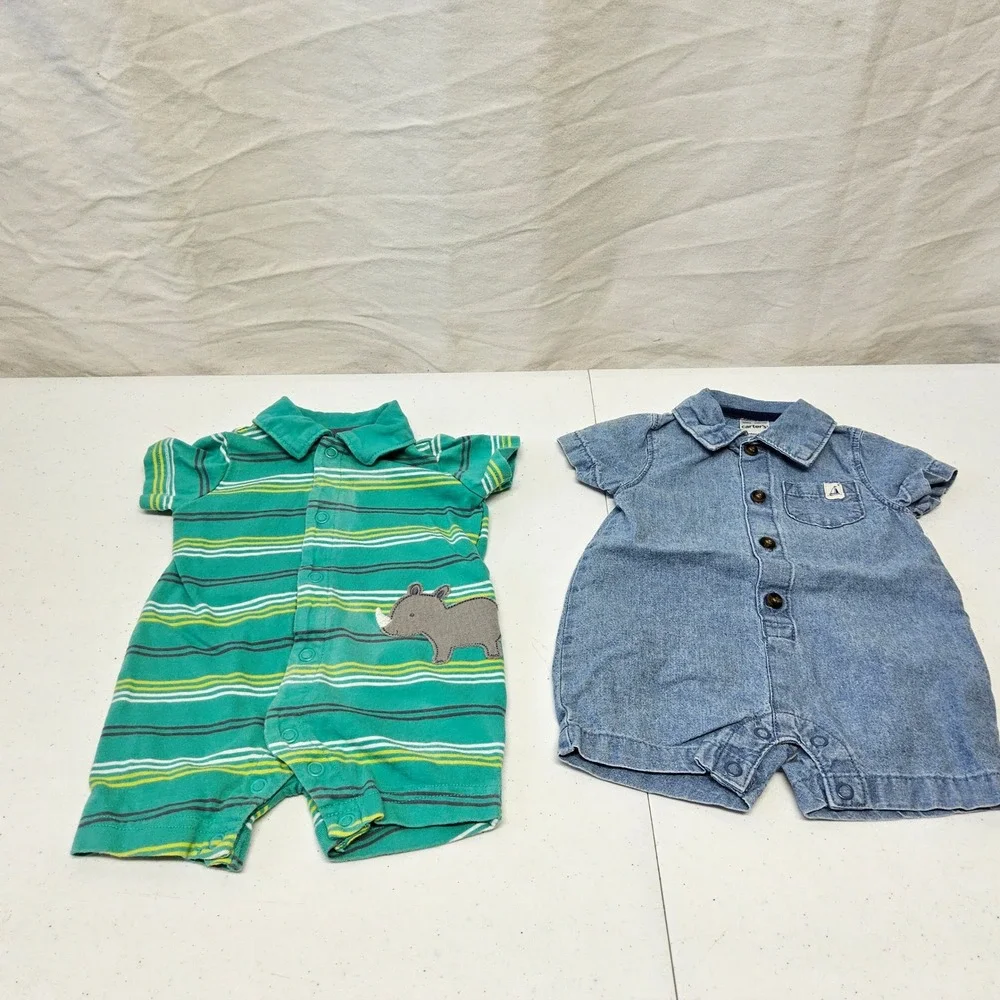 Carter's Old Navy Gerber Baby Boy Clothing Lot NB 0-3M Blue White Rompers Pants